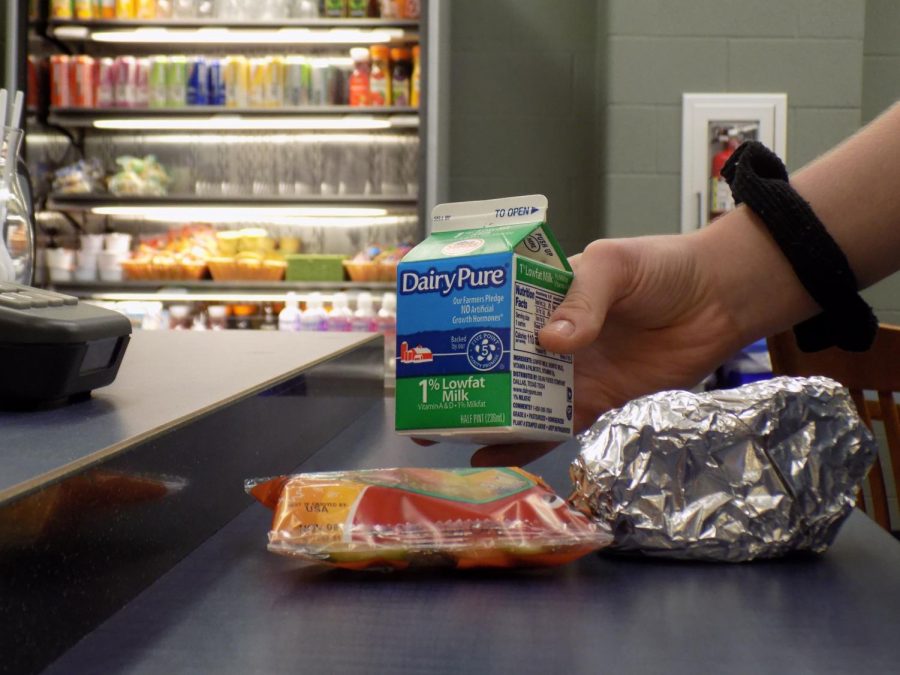 A student purchases 3 of the 5 elements of a potential school lunch. Of these, milk is not a requirement.