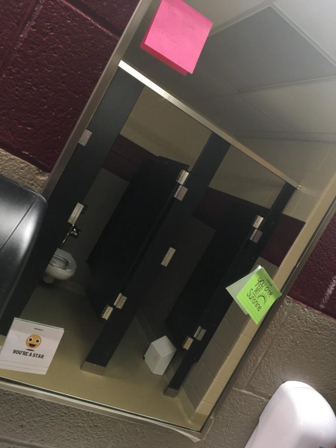 Sticky notes were placed on all the bathroom mirrors to help get students through final. Random acts of kindness have been showing up a lot a Big Spring Recently.