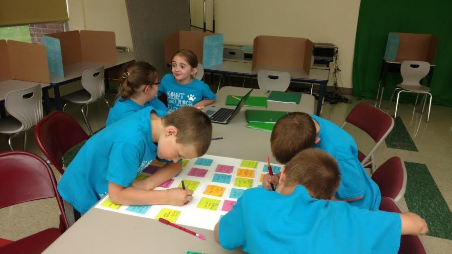 Elementary school students help with tasks for the pollination project. The project is designed to assist local pollinators like bees, butterflies, and hummingbirds. 