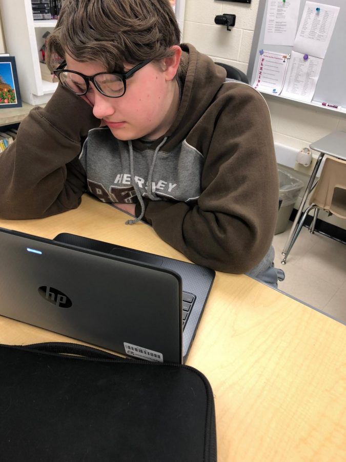 Student tries his best to stay awake in first period Monday morning at 7:28. Cody Jones is a freshman at Big Spring High School and often struggles staying awake for his classes, especially on Mondays. 