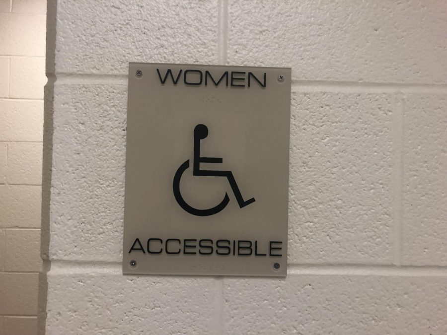 Wheelchair accessible bathroom sign. 