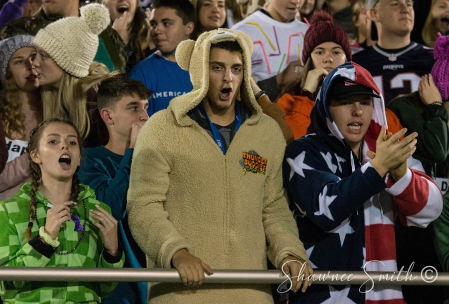 Student section at the LBJ football game. The theme that night was onesies. 