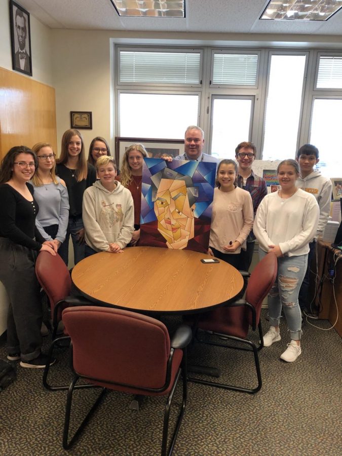 Freshmen surprise principal with painting of himself