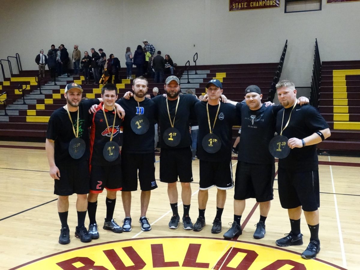 Past dodgeball team winners pose with their first-place medal. March 16th will determine whos this years winner is.  
