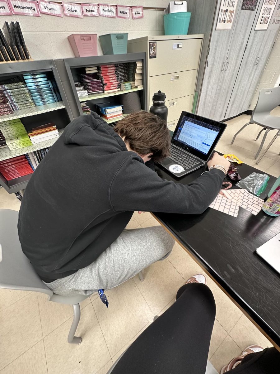 Student falls asleep in class due to lack of sleep. Teenagers aren't getting the proper amount of sleep. 