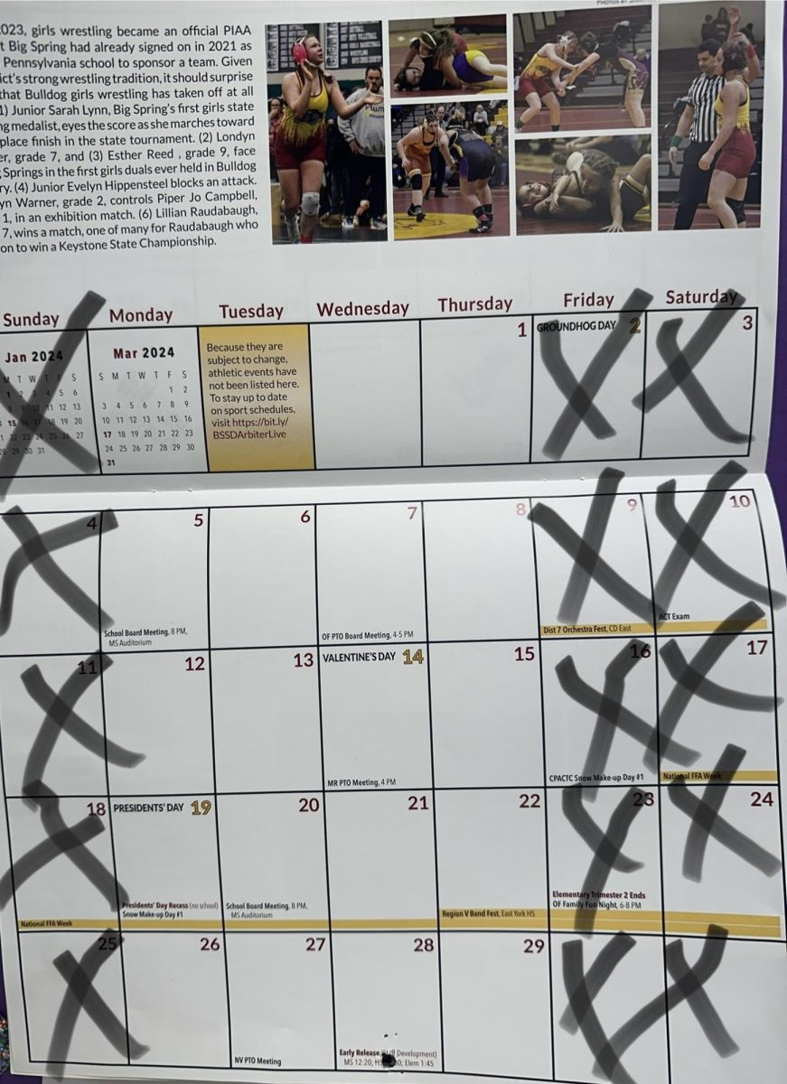 A calender shows a 4 day week. This is recommended to Big Spring High School for a better performance in school.
